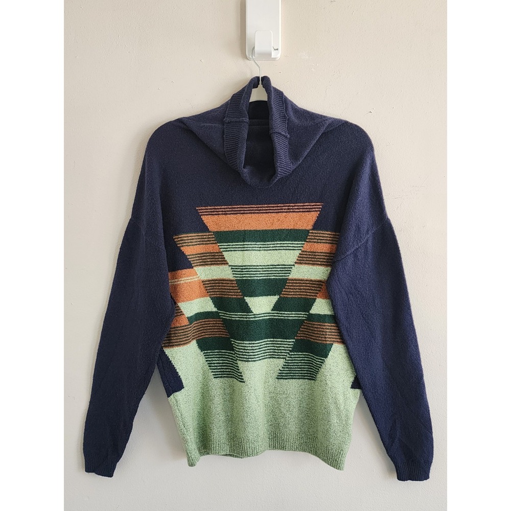 Womens Cowl Neck Geometric Print Sweater XS Retro 90s Cozy Comfort Winter Aztec